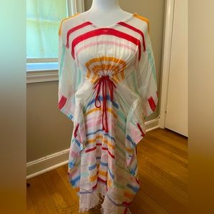 Multi colored striped summer cover up with drawstring waist